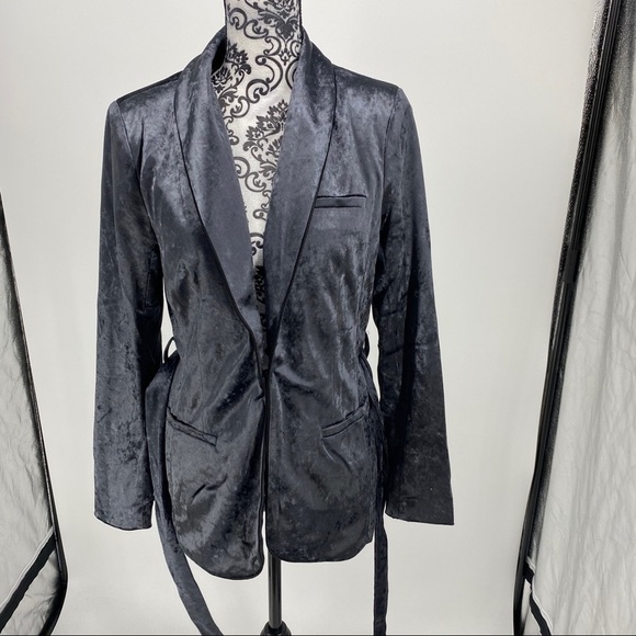 J.O.A. Crushed Velvet Blazer dark charcoal shawl collar shiny soft layering - Picture 9 of 15